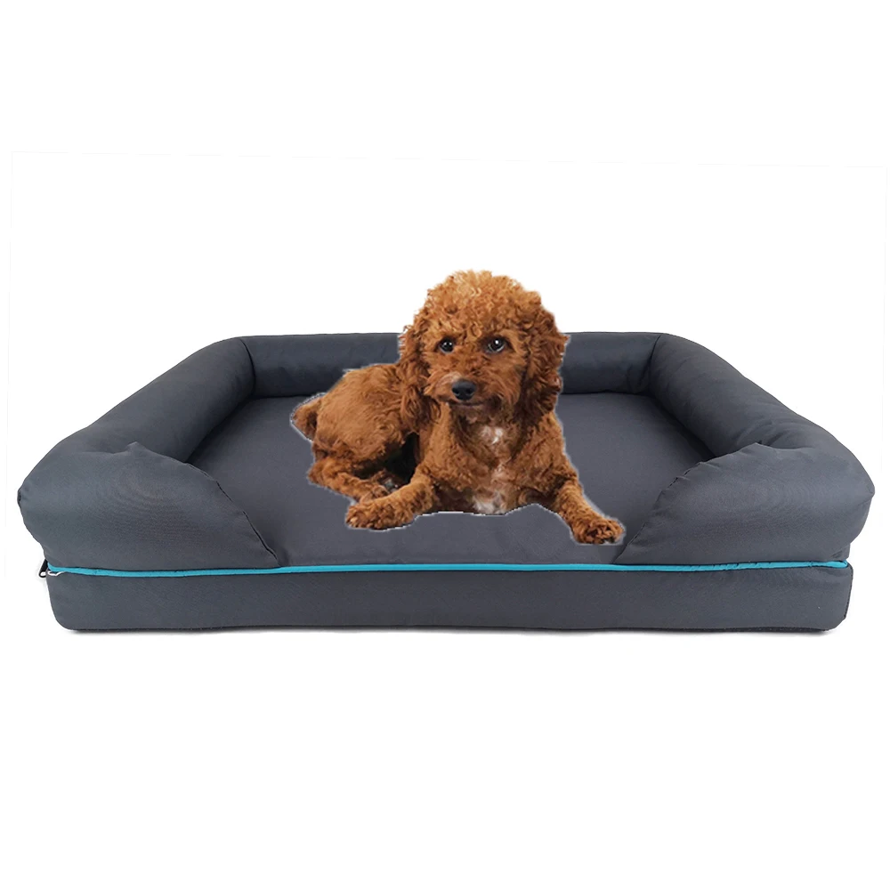 Wholesale Luxury Washable Square Large Cat Memory Foam Orthopedic Soft Dog Bed With Bolsters