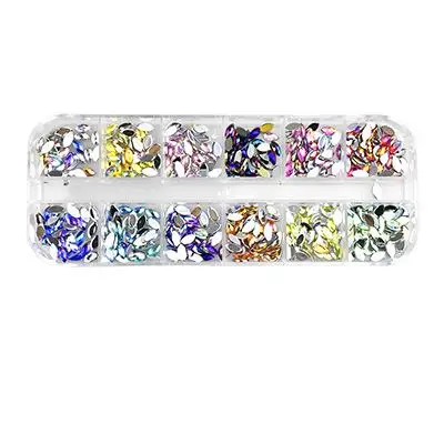 12 Grid Flat Back Diamond Crystals Stone  Nail Art Rhinestones Kit Press on Nails Set