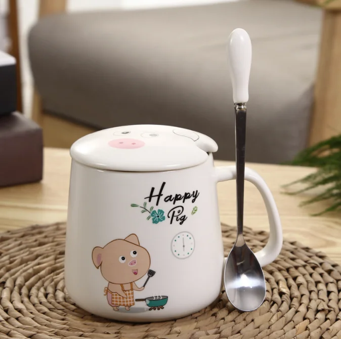 Розовая девушка сердце мультфильм Милая кружка керамическая пара кофе поросенок для носа 350 мл чашка