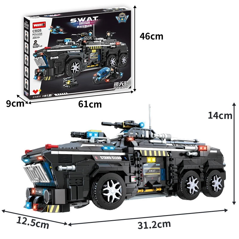 Retail Sale Student Child Intellectual Educational Kid SWAT Carrier Loader Car Building Blocks Brick Set Juguetes
