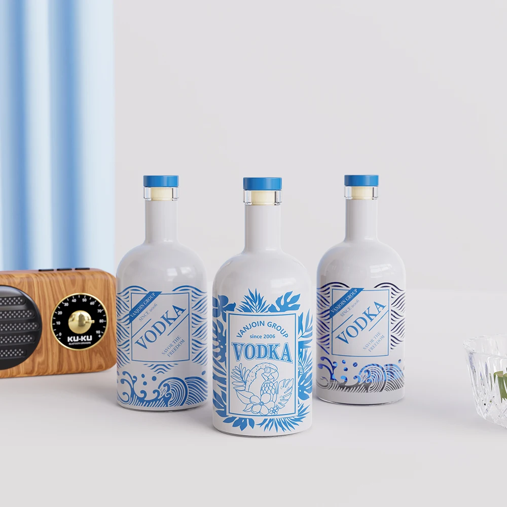 Wholesale Customized Shrink Film Label Wedding Glass Wine Bottle for Whiskey Brandy Tequila Bottle Cork Lids