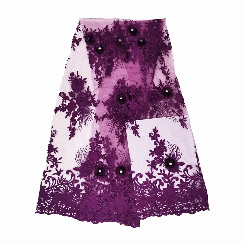 luxury materials high quality gold french 3d flower lace embroidered  fabric