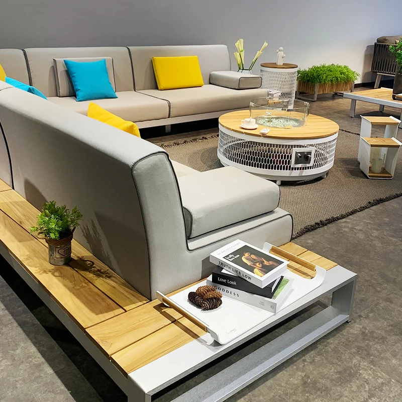 sigarten discount furniture garden outdoor patio  set luxury hotel wood teak outdoor sofa set