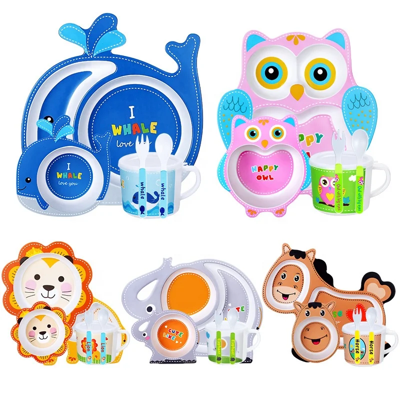 Cartoon Animals Bamboo Fiber Children Kid Baby Food Plate Tableware Sets High Quality tableware children