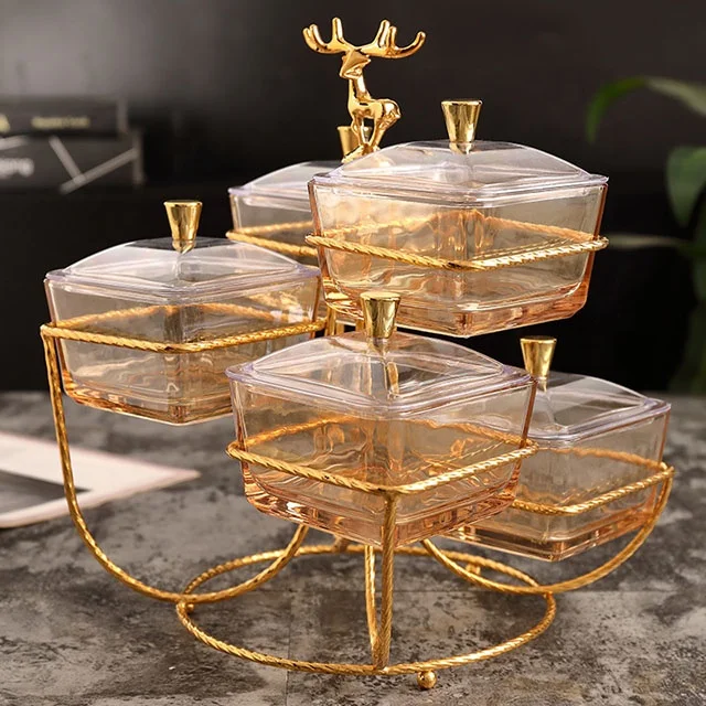 Unique Glass Fruit Plate Party Candy Rack Display Household Glass Serving Dish Set With Lid