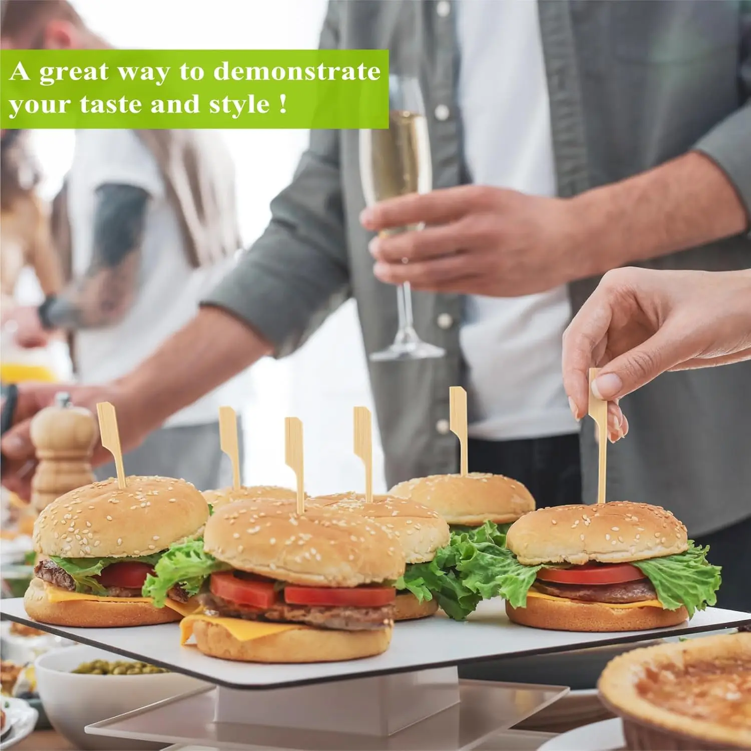 Bamboo Skewers 4.7 Inch Sturdy Flat Appetizer Toothpicks for Fruit Grilling Drink Barbecue Cocktail Kababs Sausage 100PCS