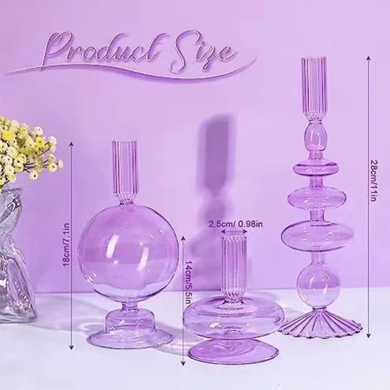 Home Party Decoration Elegant Glass Candlestick Vase Holders Colorful Glass Taper Candle Stand