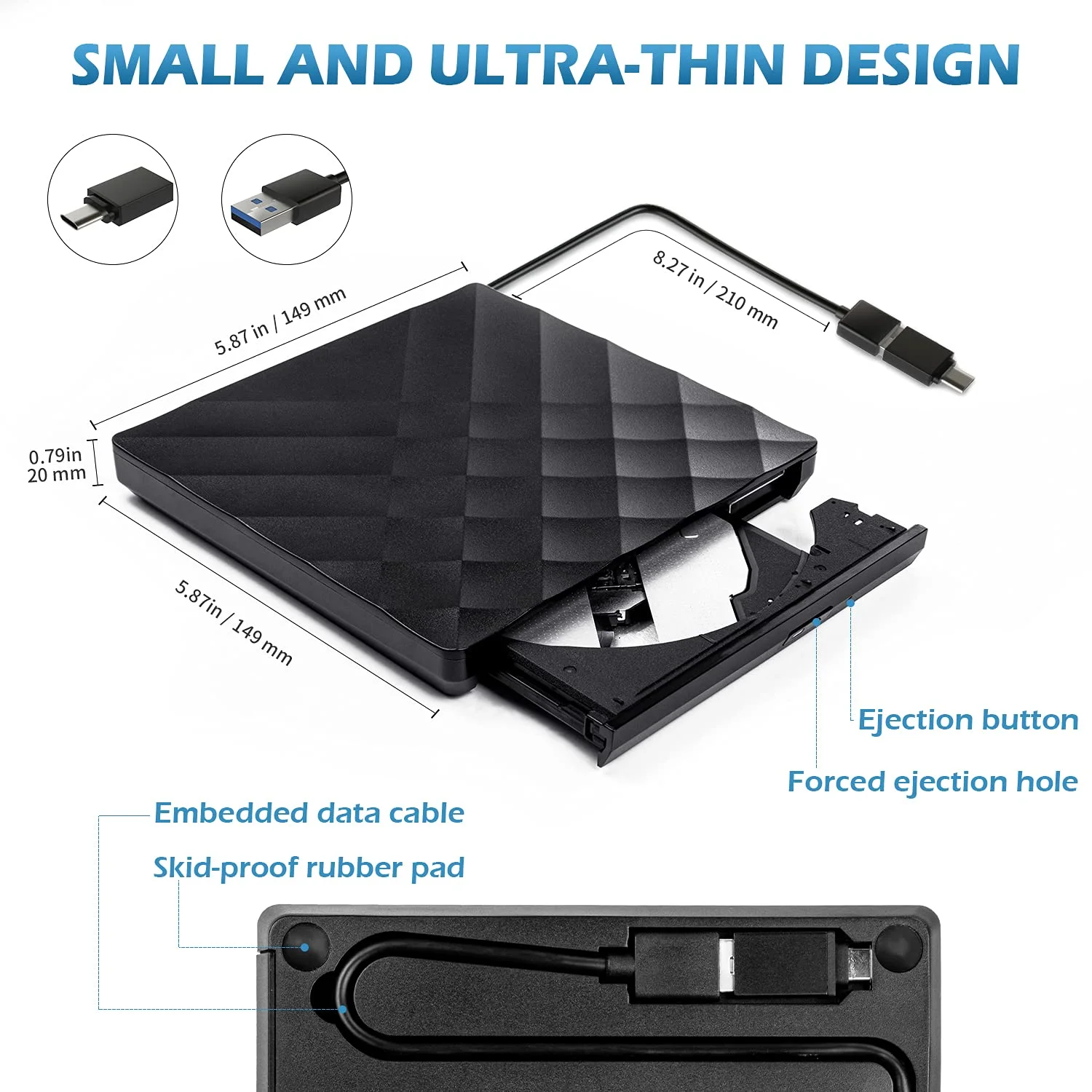 Лидер продаж на Amazon внешний DVD-привод портативный Черный CD для ноутбука