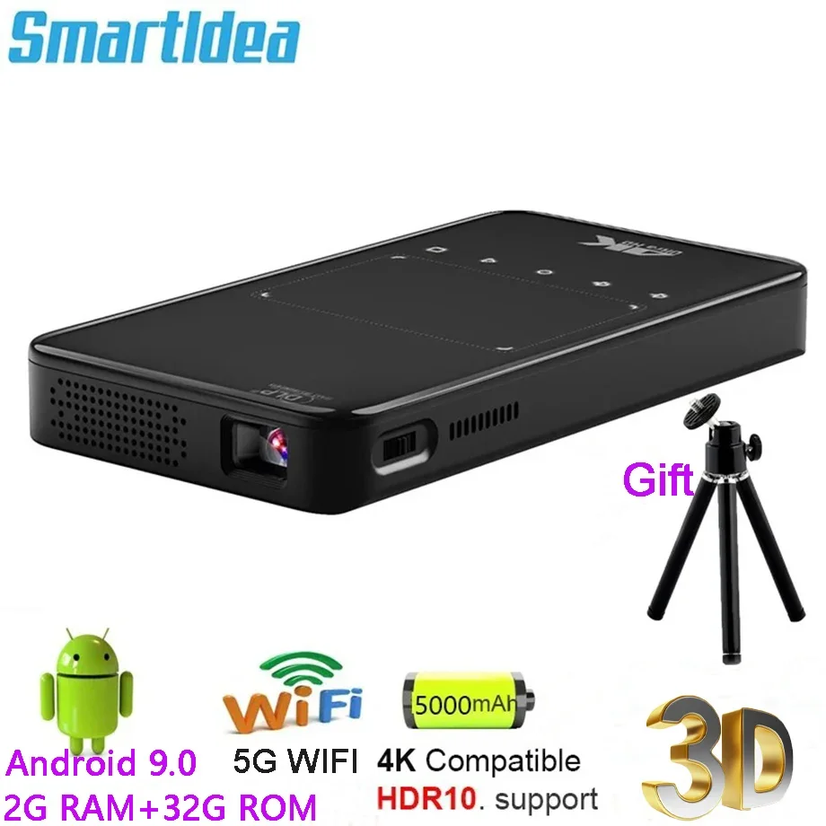 Smartldea Новый мини-проектор портативный умный Android9.0 Wi-Fi видео Пико светодиодный DLP домашний кинотеатр Full HD 1080P 4K 3D кинотеатр