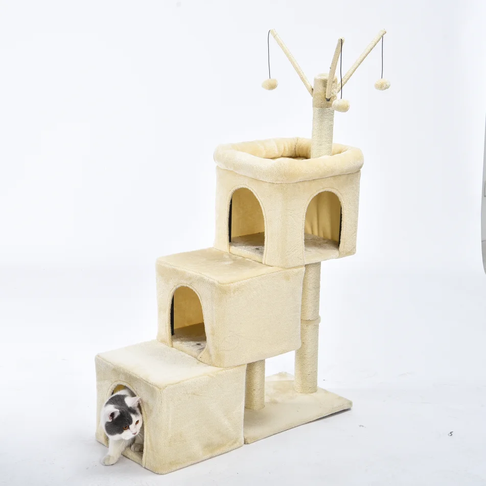Petstar Cat Furniture Dangling Balls Scratcher Luxury Three Steps Cat Scratching Tree Tower Condo