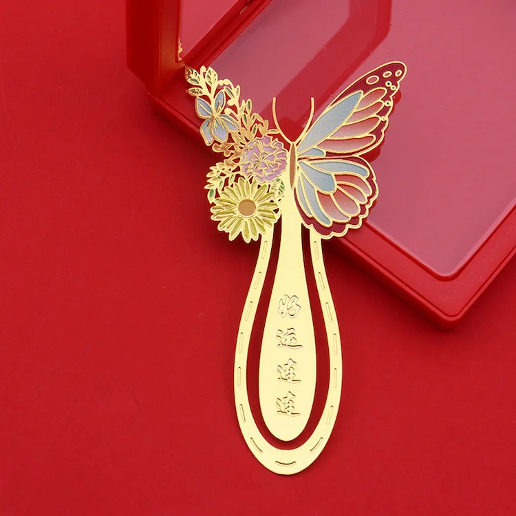 Custom Creative Handmade Etching Metal Butterfly Bookmark Clip High Quality Gold Plated Brass Flower Metal Bookmark