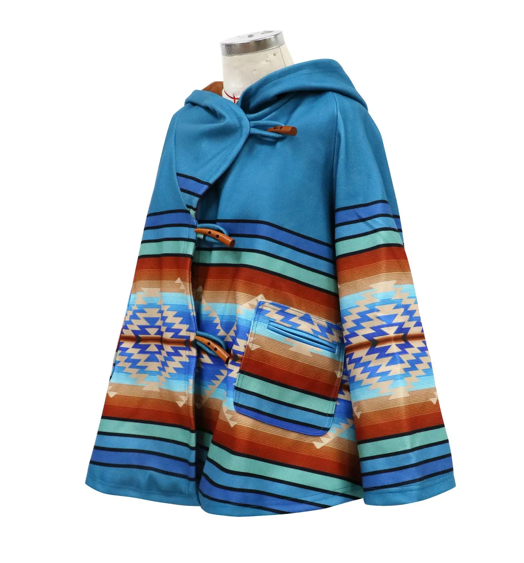 Wholesale Wool Blend Beth Dutton Blue Hooded Kelly Reilly Jacket Poncho Coat