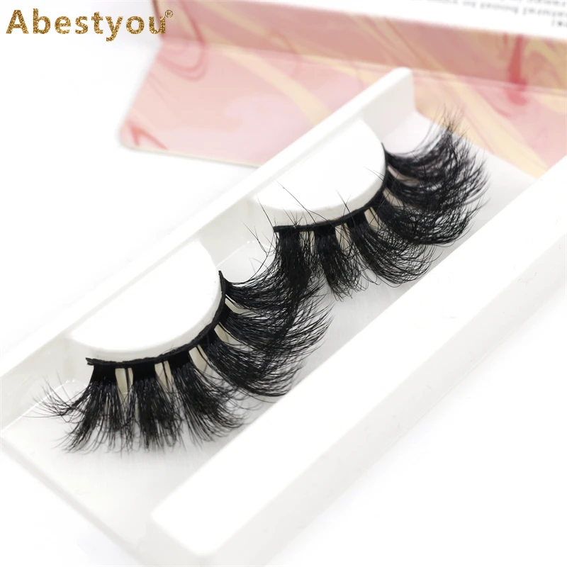 Abestyou Factory Manufacturer Wholesale Faux Mink Strip Eyelashes Cat Eye Wispy Messy Fluffy Faux Mink Eyelashes 25mm