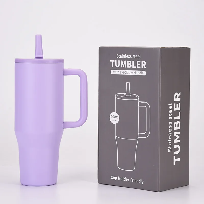 Hot Sale New Release 40oz Stainless Steel Double-Walled Vacuum Tumbler Cups Handle Lid Straw Customizable Logo Excellent Cold