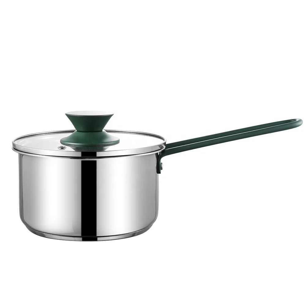 Glass Lid Cookware Long Handle Milk Pot Triple Bottom Kitchen Cooking Pots