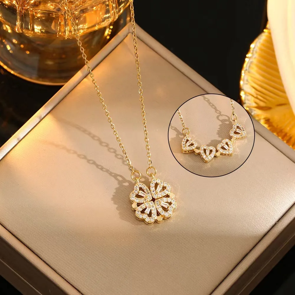 High Quality Silver Necklace Cubic Zirconia Pendent Dainty 18k Gold Plated  Four Leaf Clover Silver Necklace