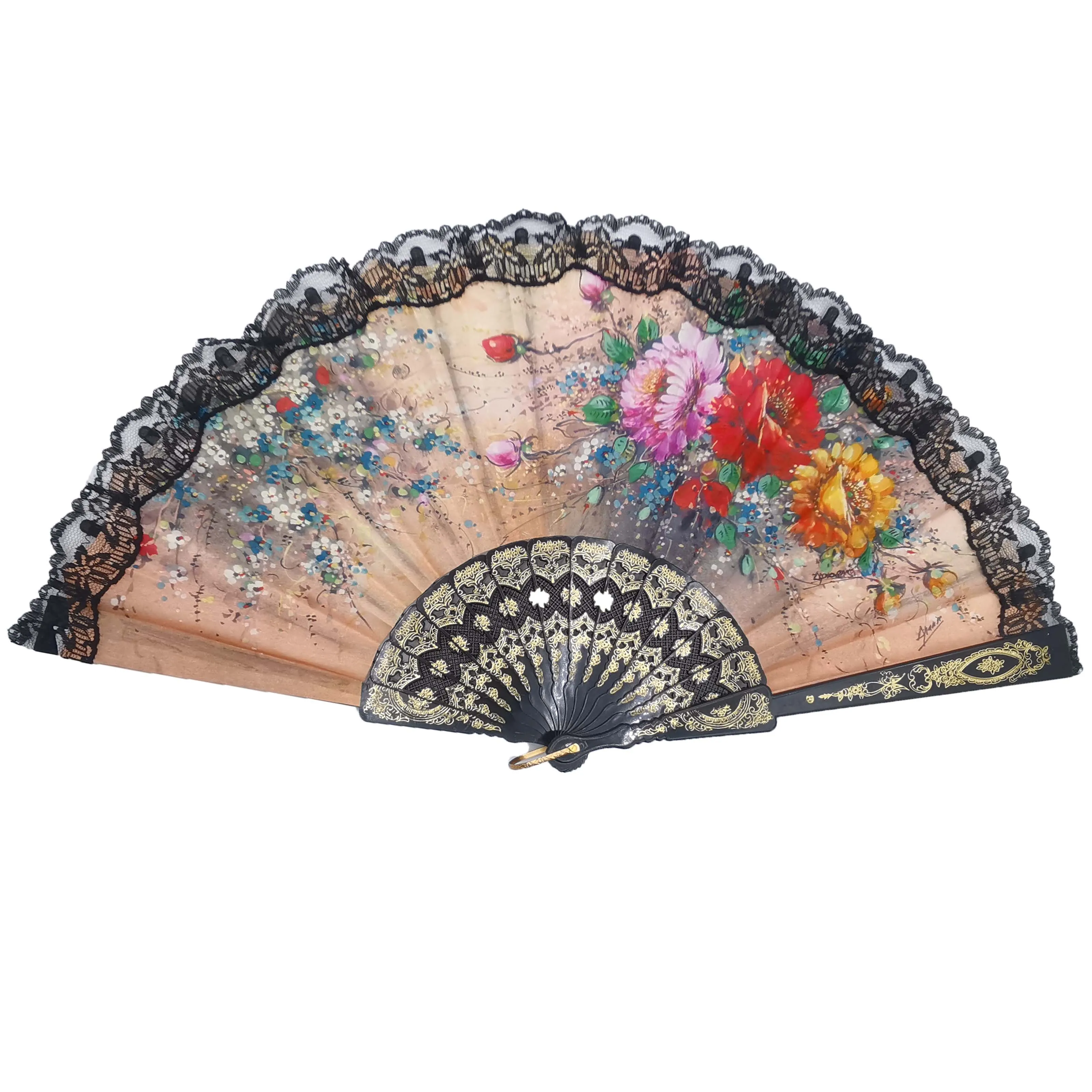Wholesale Custom High Quality Larger Size Lace Plastic Ribs Folding Hand Fan For Party/Wedding/Church Charity