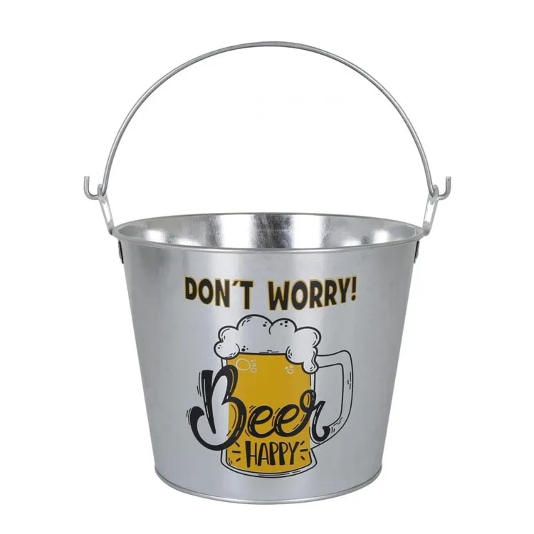 Ice Bucket Custom Round Beer Champagne Whisky Metal Galvanized Tin Ice Bucket with Bottle Opener and Handle