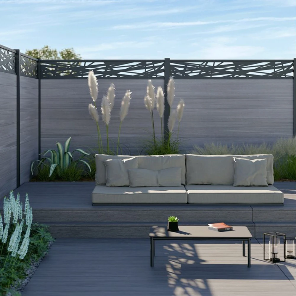 Outdoor Aluminum Composite Wpc Fence With Die-Casting Caps Horizontal Security Fence For Home Use 3D Model Metal Frame Posts