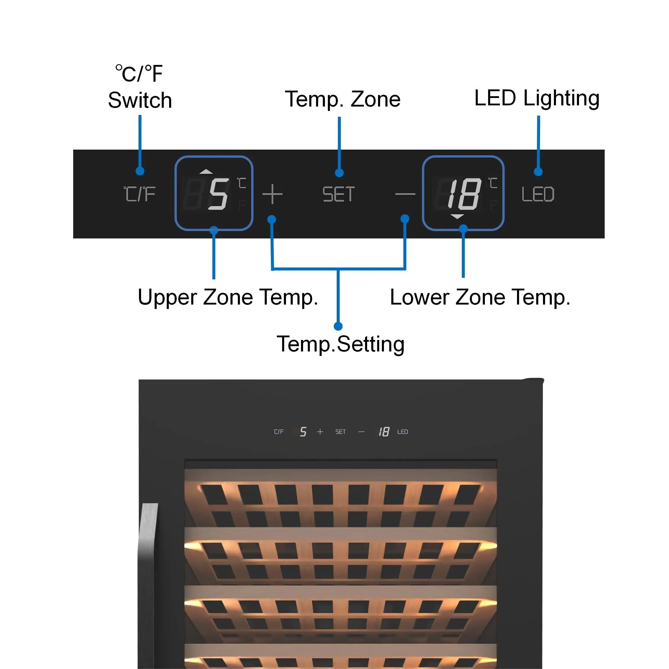 Factory Supply Double Zone Built-in 122 Bottles Beech Wooden Shelf Wine Fridge Wine Cooler Wine Cellar
