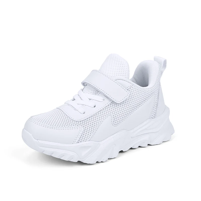 
Classic style Buckle strap white leather school shoes for kids girl boy children 