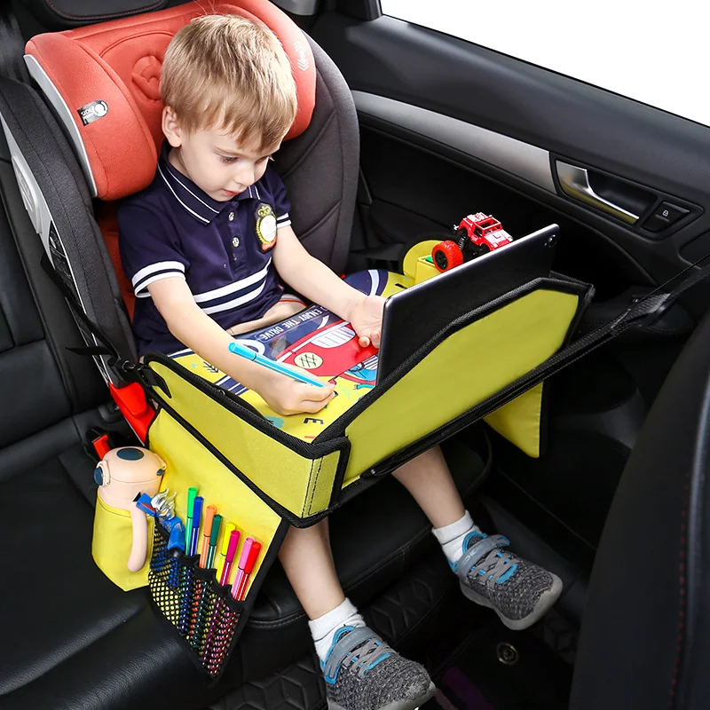 Car Kids Tray Organizer Waterproof Travel Activity Tray Plates Holder For Toddler Food Snack Lap for Car Seat Kids Travel Tray