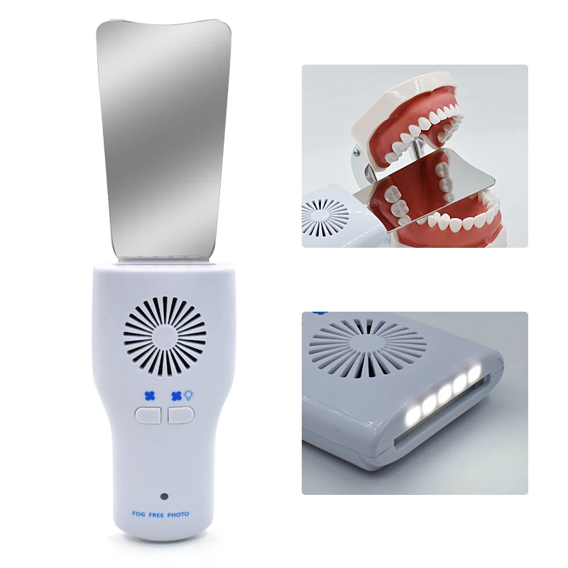 Dental Fog Free Intraoral Photography Mirror Automatic Electric Dental Occlusal Mirror Defogging Reflector with LED Light
