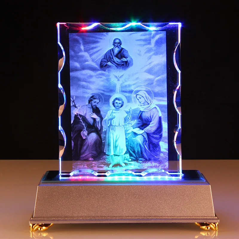 3D laser etched crystal block Jesus Hallelujah glass cube with led light base  for religious gifts