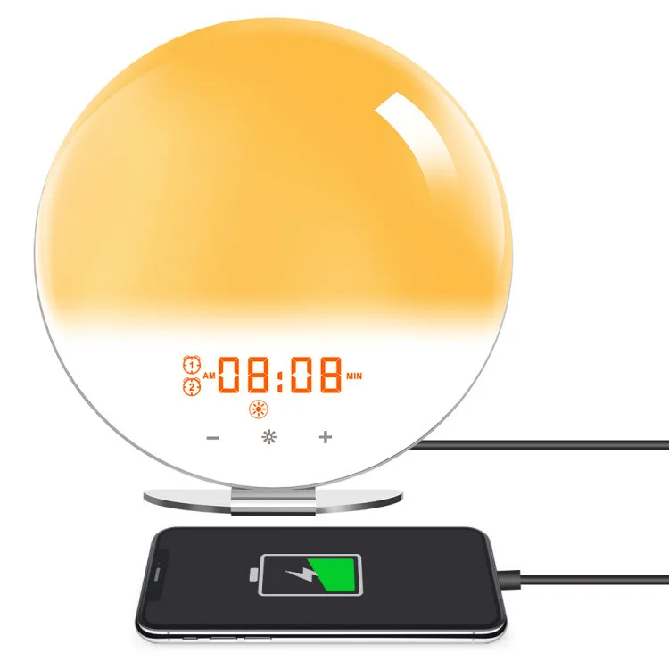 Creative Circular Sunrise Wake Up Light Electronic Alarm Clock Simulates Sunset Hypnotic Ambiance Colorful Bedside Table Lamp