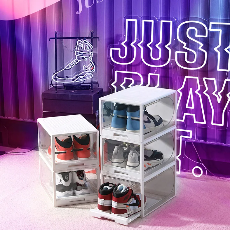 
2021 new product Pull and push plastic stackable transparent shoe box 