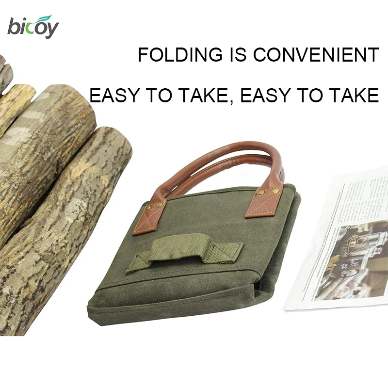 2024 Hot Sale Firewood Log Carrier Bag Waxed Canvas Tote Holder with Fireplace Pure Leather Set for Camping