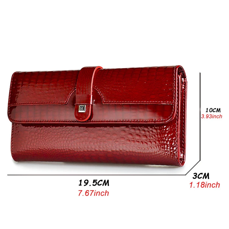 Luxury Genuine Leather Cowhide Wallet Women Crocodile Pattern Long Clutch Ladies Purse Card Holders Patent Glossy Wallet