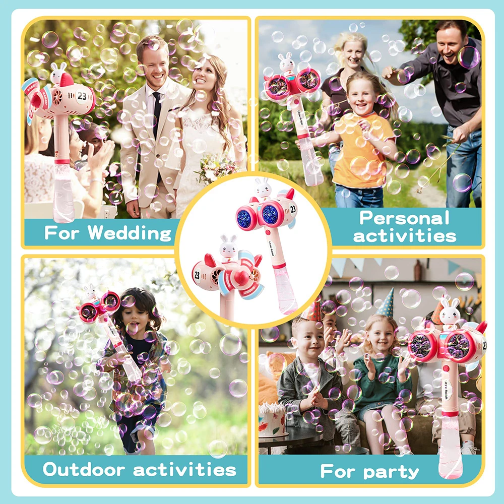 Backyard Soap Water Toy With Light Funny 20-Hole Rabbit Rocket Bubble Wands For Kids Windmill Electric Bubble Blower Machine Toy