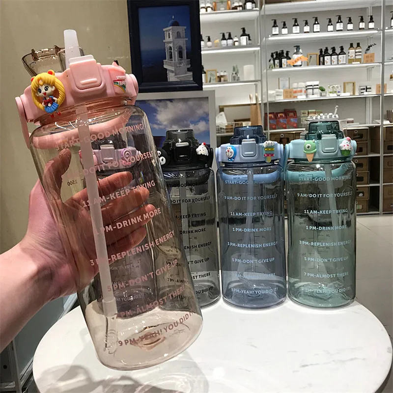 Amazon Top Selling Customized Large Capacity 2000 ML Plastic Water Bottles Sports Drinking Bottle with Straw