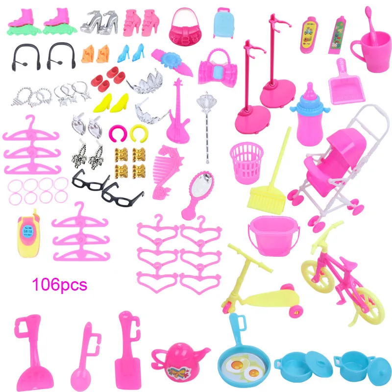 Hot selling 11inch  Doll Toy Accessories Necklace Shoes set  Accessories  106pcs set  For 30cm Doll