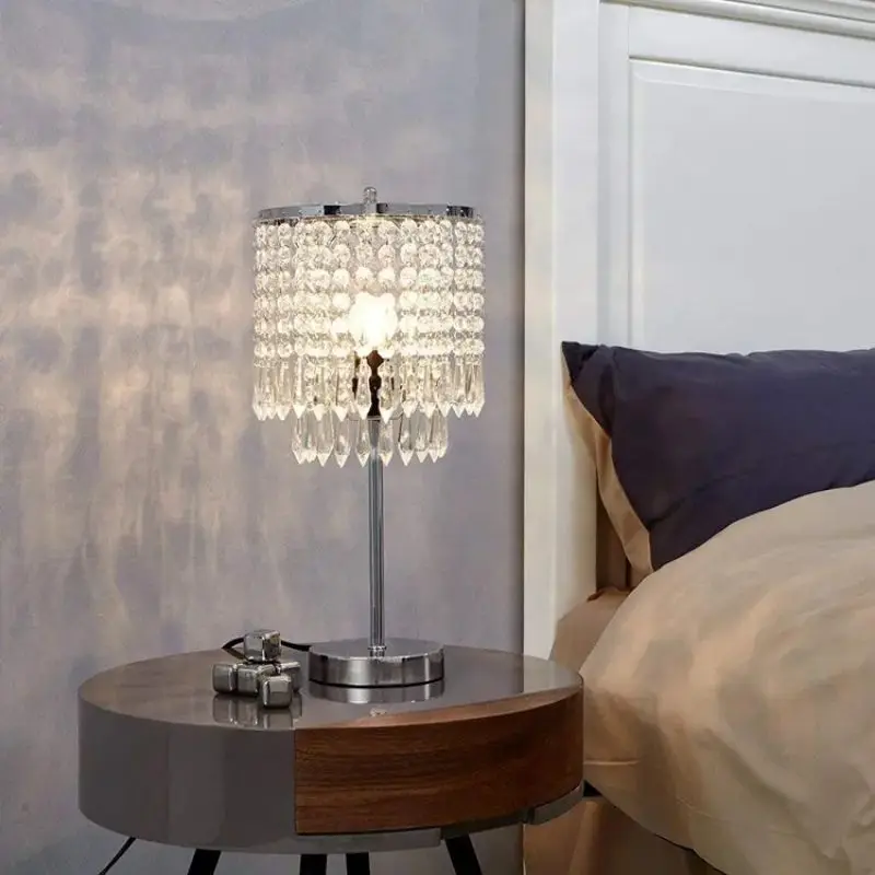 Crystal Table Lamp Bedroom Bedside Lamp Simple Modern Light Luxury American Creative Warm Romantic Night Lamps