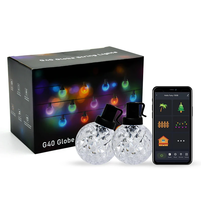 Smart outdoor string light G40 smart string light solar garden light outdoor waterproof led home courtyard decoration