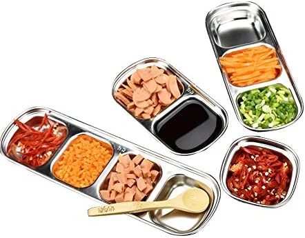 Stainless Steel Sauce Dish Multi Grid Spices Flavor Condiment Dip Bowl Korean BBQ Seasoning Plate Vinegar Soy Sauce Dish