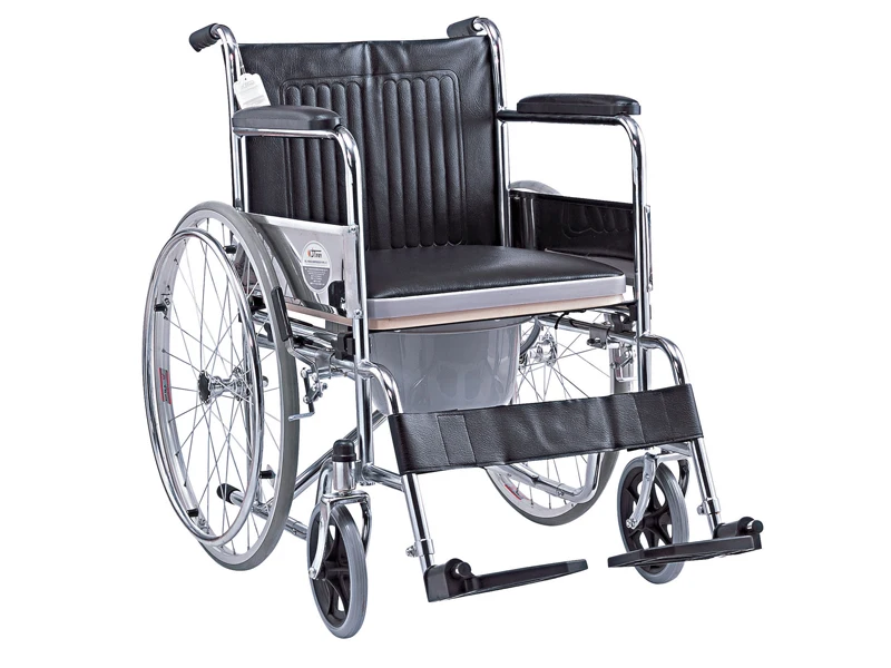 Basic Lightweight Steel Manual Wheelchair Toilet Standard Folding Design Disabled Individuals Made Rehabilitation Equipment