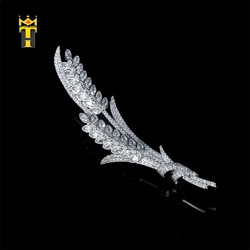 Fashion jewelry ear wheat feather brooch gift women zircon silver brooch luxury women