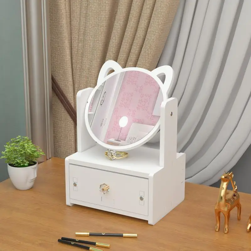 Cat-ear cosmetic mirror Folding desktop portable hd student dormitory princess female desktop vanity mirror