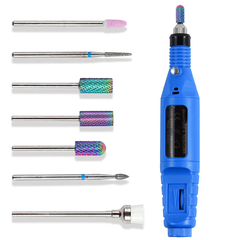 7PCS Diamond Ceramic Nail Drill Bits 3/32 inches Acrylic Box Milling Cutter drill Machine Electric Nail Files Manicure