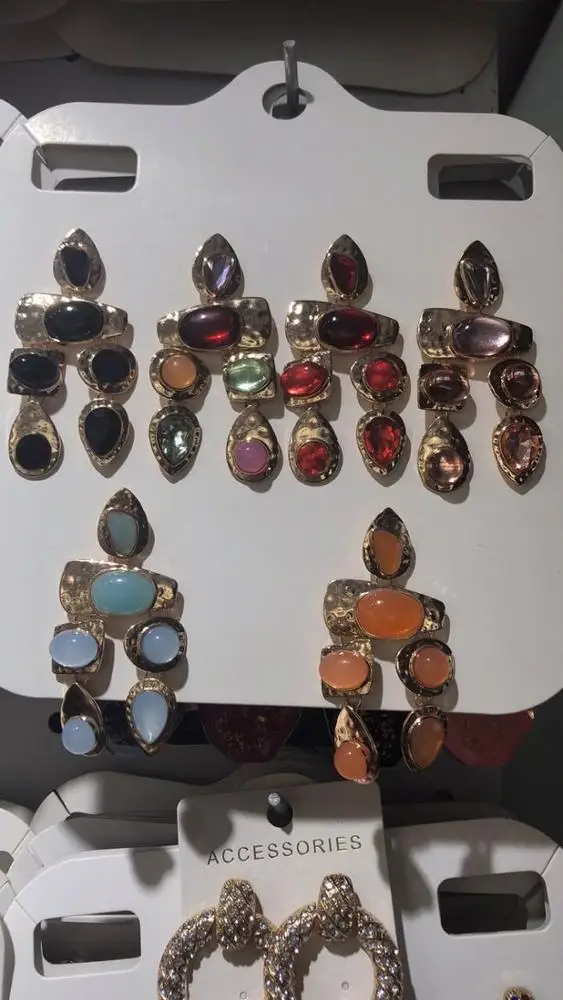 Fashion jewelry women brands natural gemstone diamond geometric dangle statement drop earrings gold statement earrings