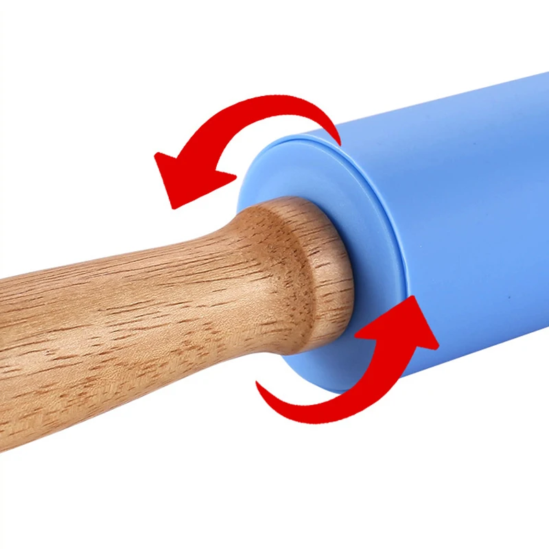 Non-Stick Wooden Handle Silicone Rolling Pin Reusable Pastry Dough Flour Roller Durable Kitchen Baking Cooking Tools Rolling Pin