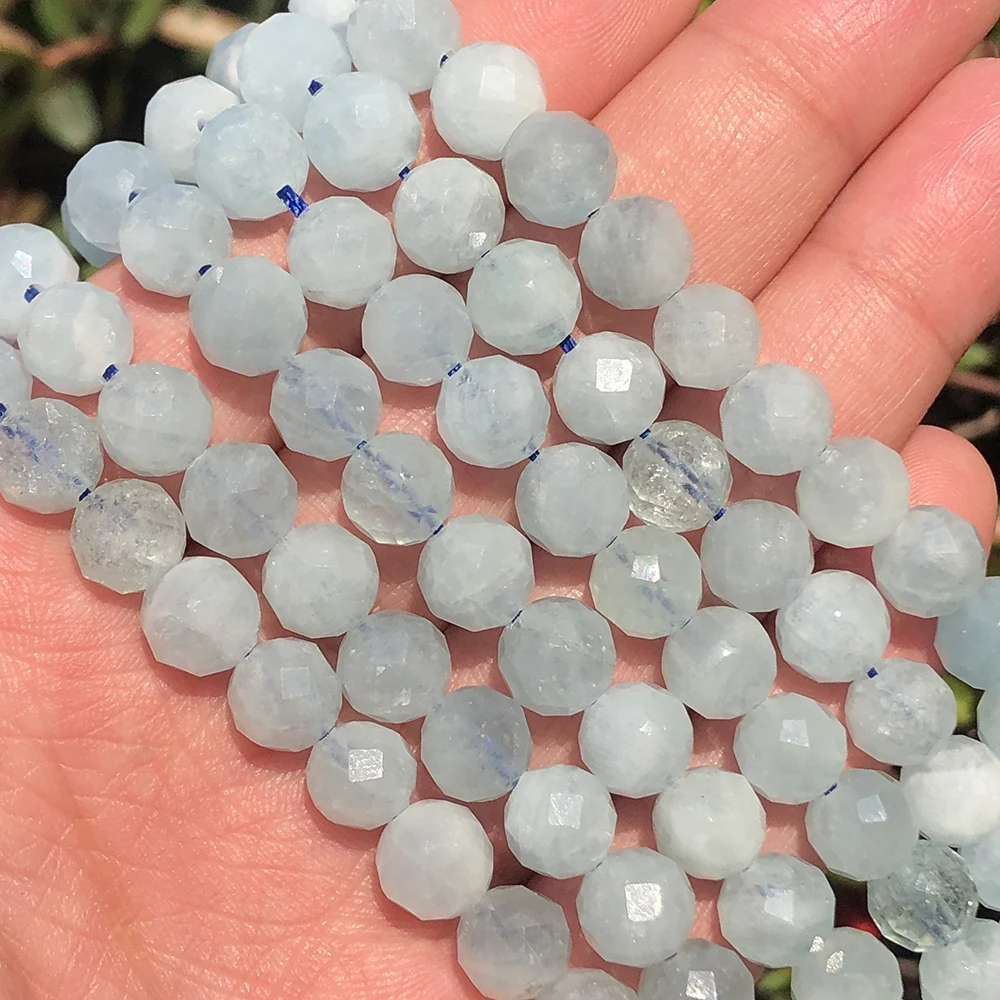 High Quality 8mm Natural Stone Faceted Blue Aquamarine Stonne Beads for Beadwork Diy Jewelry 7.5'