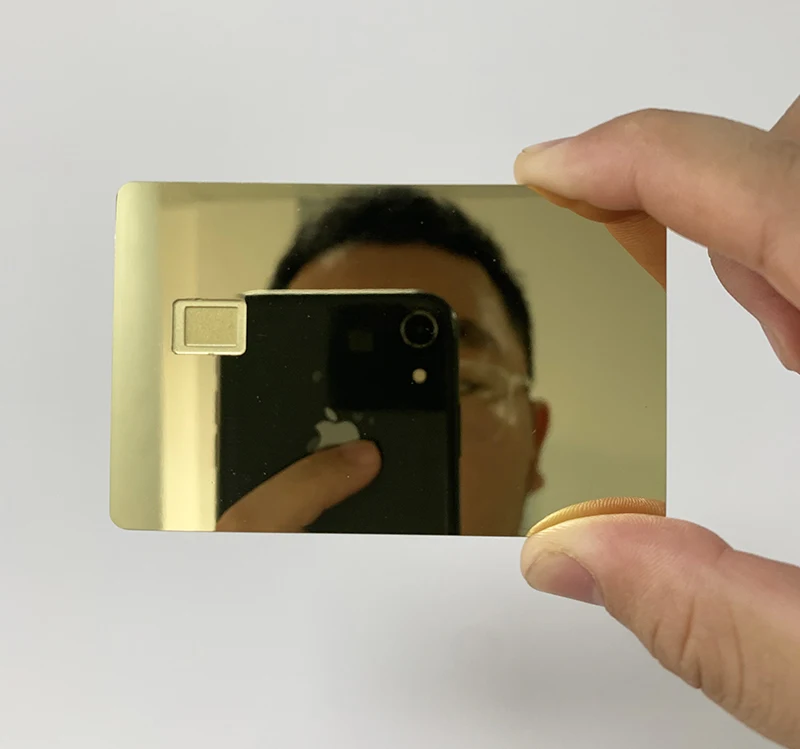 Free sample 0.8mm chip slot gold mirror metal credit card glossy metal card with hico magnetic stripe