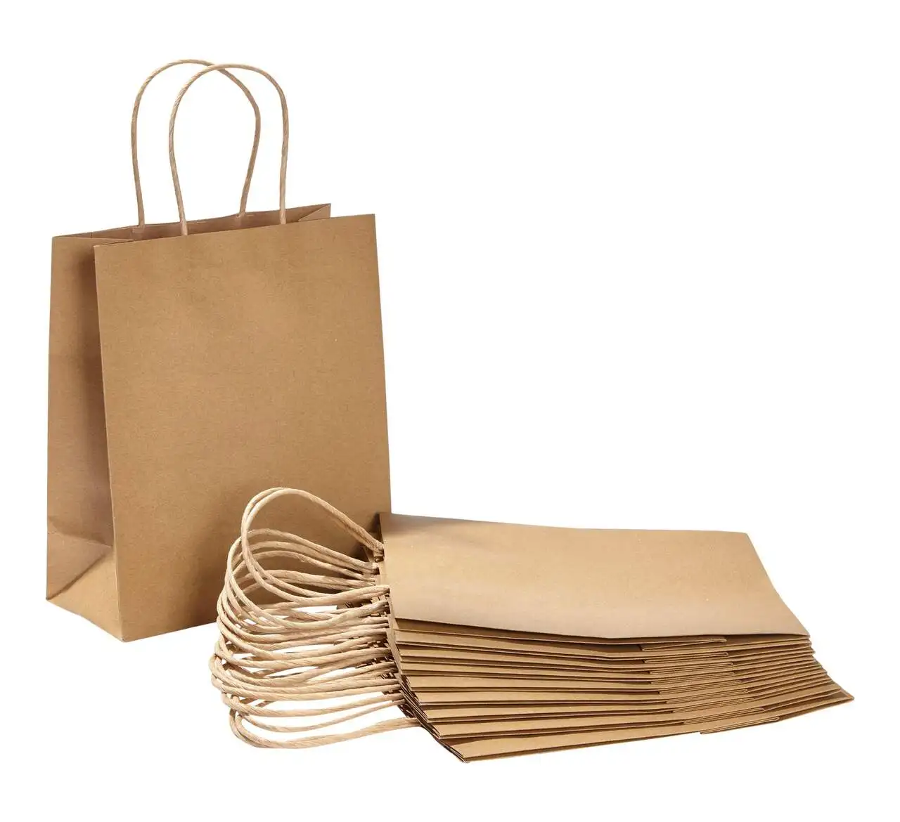 Wholesale Custom Logo Printed Grocery Packaging Plain Natural Brown Kraft Paper Bags with Handles for Shopping