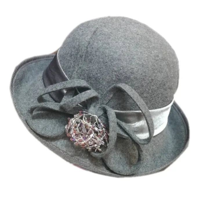 2019 new hot sell 100% Wool Felt Cloche Bucket Bowler Hat Wedding Hats Winter Women Church Hats wide upturn brim