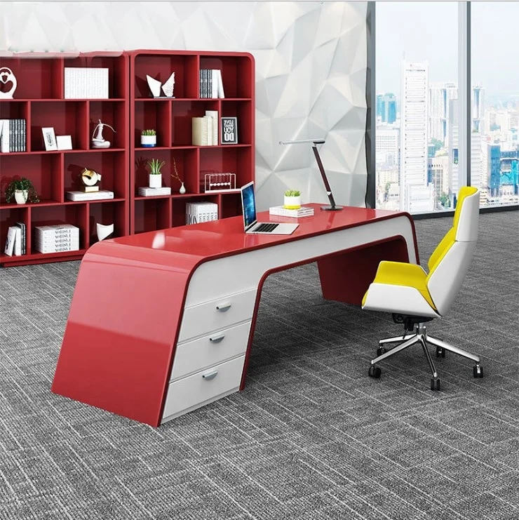 High Gloss Artificial Stone Wooden Manager Room Office Desk Secretary Working Table