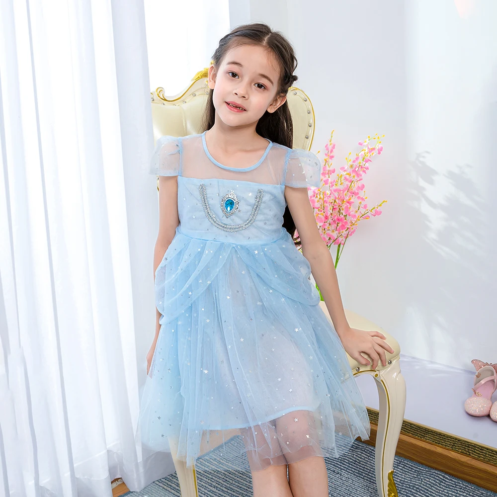 MQATZ Princess Anna Girls Costume Queen Elsa Star Ice Crystals Party Gown Cosplay Dresses for Girls BX1723